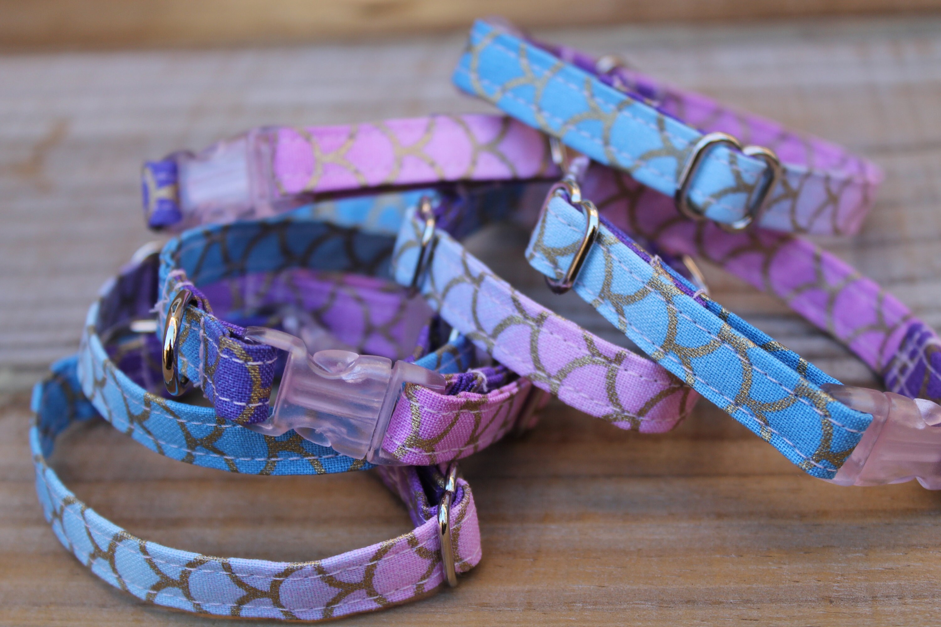Mermaid Teacup Puppy Dog Collar, Scales, XXS/XS 69 Inches