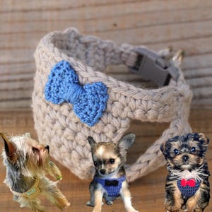 Teacup Puppy Harness, Teeny Tiny Dog Vest w/Bow Tie, Bowtie, 1-2 lbs, 7-10&quot;