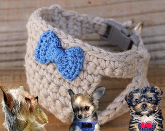 Teacup Puppy Harness, Teeny Tiny Dog Vest w/Bow Tie, Bowtie, 1-2 lbs, 7-10"