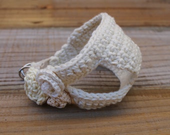 Teacup Harness for 2 to 3 Lb Puppy Dog, XXS Ivory Cotton Vest w/Rose/Rosettes