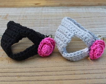 Mini Puppy Dog Harness, Tiny for 1 to 1 1/2 Lbs, in Soft Cotton with Hot Pink Rosette