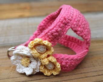 Puppy Harness, Tiny Pink Teacup Flower Dog Vest, 2 to 3 Lbs XXS, Crochet Cotton Vest