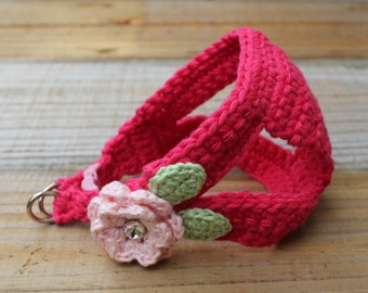 Puppy Harness, Tiny Hot Pink Teacup Flower Dog Vest, 2 to 3 Lbs XXS, Crochet Cotton Vest