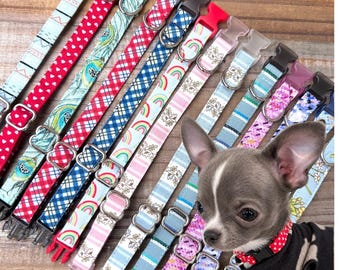 Teeny Tiny Teacup Puppy Collar, Litter ID, 4.5 - 6.5 Inches for Very Small Puppies XXXS Plaid, Stripes, Ribbon