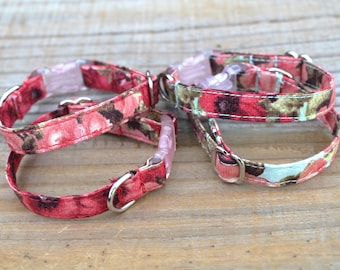 Tiny Teacup Puppy Dog Collar, Pink/Red Rose, XXXS/XXS, Two sizes up to 8 Inches, First Puppy Collar
