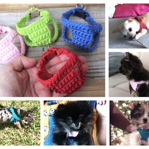 Teacup Puppy Harness, Teeny Tiny Dog Vest. First Soft Cotton Crochet Pet Harness 2 Lbs and Under