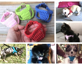 Teacup Puppy Harness, Teeny Tiny Dog Vest. First Soft Cotton Crochet Pet Harness 2 Lbs and Under