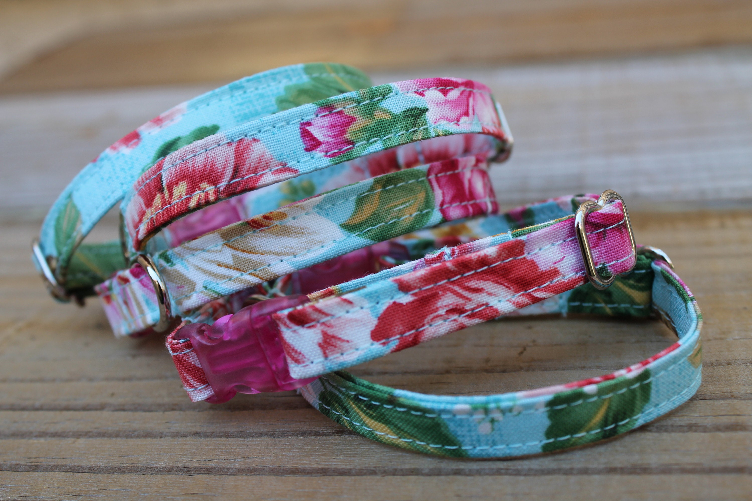 Tiny Teacup Mini Puppy Dog Collar in Rose and Apple Blossom, XXXS Soft