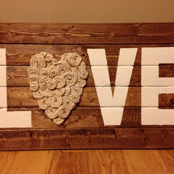 LOVE Wooden Sign w/ Rosettes