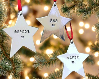 Personalised Christmas Tree Decoration. Hanging Star with Name