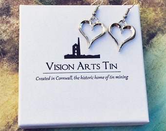 Tin Heart Earrings. 10th Anniversary Gift. Tin Jewellery. Tin Gift.