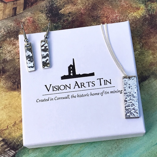 Beaten Tin Jewellery Necklace & Earrings Set. 10th Anniversary Gift. Tin Jewellery. Tin Gift