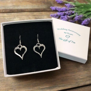 10th Anniversary Gift - Tin Earrings in commemorative gift box. Tin Jewellery. Tin Gift. Tin Anniversary. 10 Years.