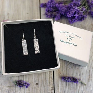 10th Wedding Anniversary Gift -  Hammered Tin Earrings in commemorative gift box. Tin Anniversary. Tin Anniversary Gift