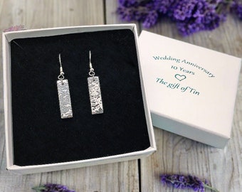 10th Wedding Anniversary Gift -  Hammered Tin Earrings in commemorative gift box. Tin Anniversary. Tin Anniversary Gift