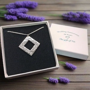 10th Wedding Anniversary Gift. Chunky Diamond Beaten Tin Pendant. Tin Anniversary Gift. Tin Jewellery