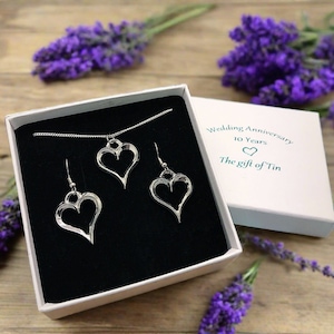 10th Anniversary Gift. Tin Heart Jewellery Set. Tin Jewellery. Tin Anniversary Gift