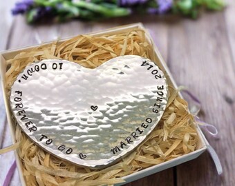 Heart Handstamped with '10 Down, Forever To Go'  Handcrafted 10th Anniversary Ring Dish. Ten Years. Tin Gift. Handmade in Cornwall