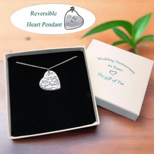 10 Year Anniversary Gift.  Reversible Tin Necklace, stamped with '10'. 10th Anniversary gift. Tin Jewellery. Tin Gift.