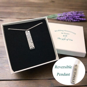 10th Anniversary Gift. Beautiful Handstamped Reversible Rectangle Tin Pendant.  10th Wedding Anniversary Gift. Tin Gift. Tin Jewellery