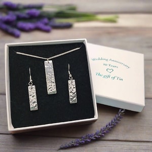 10th Wedding Anniversary Gift. Beaten Tin Jewellery Set. Tin Jewellery. Tin Gift