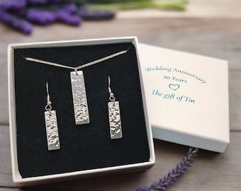 10th Wedding Anniversary Gift. Beaten Tin Jewellery Set. Tin Jewellery. Tin Gift