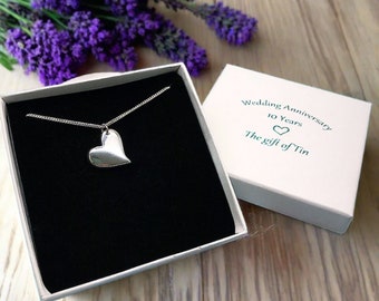 10th Anniversary Gift. Stylish Tin Heart Pendant. Tin Jewellery. Tin Gift. 10 Year Anniversary Gift. Tin Anniversary. Handmade in Cornwall