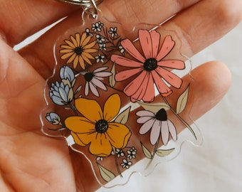 Floral Favorite’s Acrylic Keychain 2” - Split Ring Keychain - Flowers Charm - Lanyard Charm - Backpack Tag - Acrylic Keychain