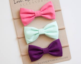 Tuxedo Bow Baby Girl Headband Set of Three - Newborn Baby Girl Headband - Infant Bows - Nylon Elastic - Toddler Hair Clip - Baby Headband