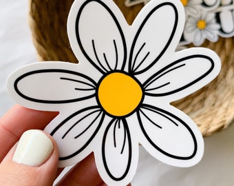 White Daisy Vinyl Sticker - Water Bottle Sticker - Floral Decal - Laptop Decal - Personalized Phone Case Sticker, Waterproof Sticker