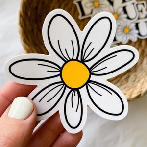 Sticker marguerite blanche en vinyle - Sticker bouteille d'eau - Sticker floral - Sticker pour ordinateur portable - Sticker personnalisé pour coque de téléphone, Sticker imperméable