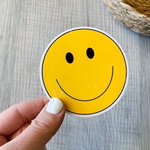 Happy Face Emoji Vinyl Sticker - Water Bottle Sticker - Floral Decal - Laptop Decal - Personalized Phone Case Sticker, Waterproof Sticker