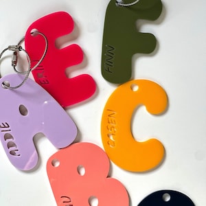 3&quot; Kids Initial Cut Out Name Keychain - Acrylic Kids Backpack Tag - Bag Tag for Kids, Personalized Name Bag Charm, Bogg Bag, Diaper Bag