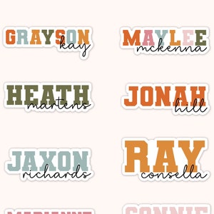 Varsity Style Waterproof Name Stickers - Personalized Sticker, Full Name Labels, Custom Stickers, Water bottle sticker, Phone Decal