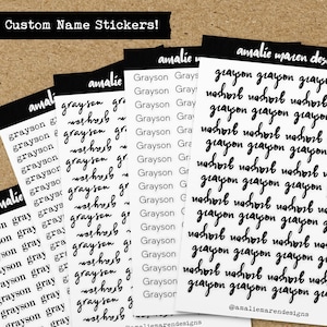 Pegatinas de nombre personalizadas - Conjunto de pegatinas de planificador y diario - Estilo de guión escrito a mano, estilo de máquina de escribir, hoja de pegatinas personalizada