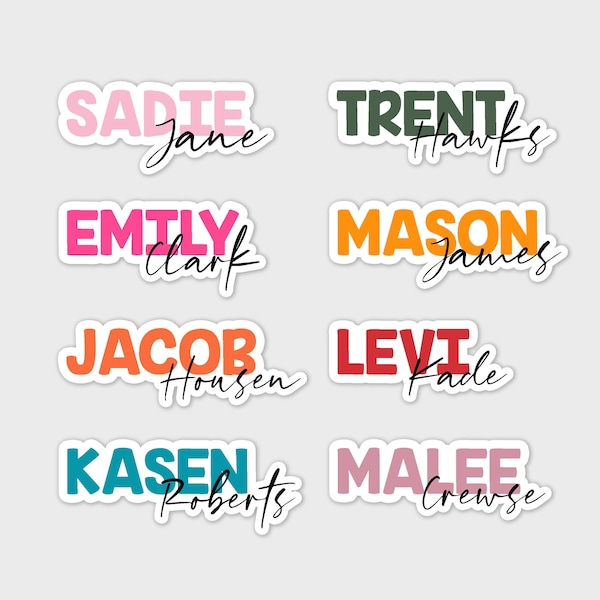 Waterproof Name Decal - Personalized Vinyl Sticker - FULL NAME STICKER - Customized Stickers, Water bottle sticker, Colored Laptop Decal