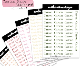 Custom Name Stickers in Color - Planner and Journal Sticker Set - Handwritten Script Style, Typewriter Style, Customized Sticker Sheet