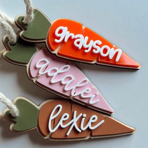 Etiqueta de cesta de Páscoa de cenoura, etiqueta de coelho da Páscoa, etiqueta de nome personalizada para Páscoa, decoração de primavera, personalizada, etiqueta de saco de presente de coelho da Páscoa personalizada
