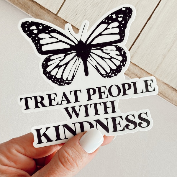 Treat People With Kindness Bumper Sticker - Butterfly - Aesthetic Car Accessories- Cute Car Decal - Sweet 16 Birthday Gift - TPWK