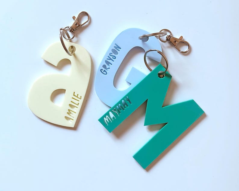 3 Kids Initial Cut Out Name Keychain Acrylic Kids Backpack Tag Bag Tag