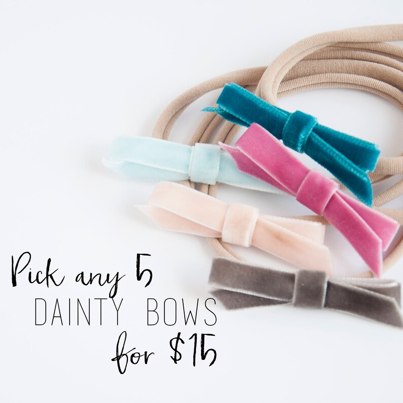 Baby Girl Bows Infant Bow Headband Set of Five Nylon Elastic Headbands Custom Set Velvet Ribbon Baby Girl Headband Baby Headband