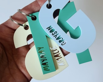 3" Kids Initial Cut Out Name Keychain - Acrylic Kids Backpack Tag - Bag Tag for Kids, Personalized Bag Tag for Luggage, Bogg Bag, Diaper Bag