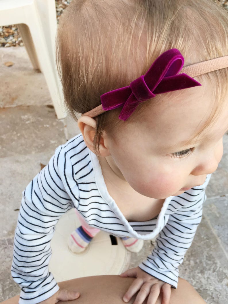 Baby Girl Bows Infant Bow Headband Set of Five Nylon Elastic Headbands Custom Set Velvet Ribbon Baby Girl Headband Baby Headband
