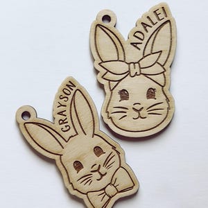 Etichetta personalizzata per cestino di Pasqua, etichetta per cestino regalo incisa in legno, etichetta per coniglietto di Pasqua, borsa per la caccia alle uova di Pasqua, etichetta personalizzata per cestino regalo
