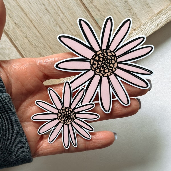 Pink Daisy Vinyl Sticker - Water Bottle Sticker - Floral Decal - Laptop Decal - Personalized Phone Case Sticker, Waterproof Sticker