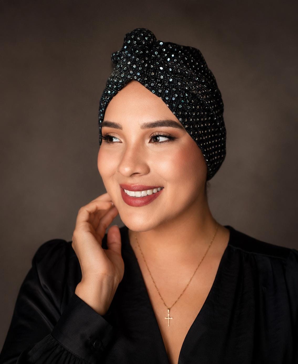 Black Sequin Turban, Silver Head Wrap, Turban Woman, Turban  display picture 1