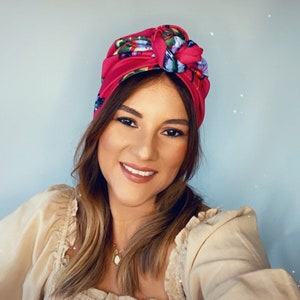 Floral turban, hot pink turban woman, boho turban hat, scuba turban, chemo hat, cancer gift, head scarf, fashion turban