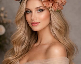 Diadema de rosas - Tocado de dalias - Corona floral - Tocado de novia - Madre de la novia - Sombrero para el té de la tarde - Copa Melbourne - Sombrero para el día de la carrera