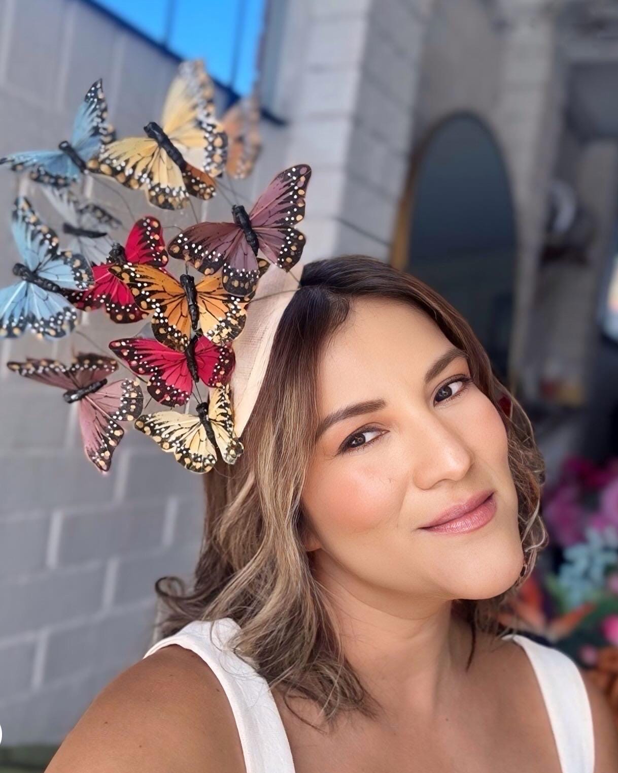 Butterflies fascinator, colourful floral headpiece, feather butterfly, elegant fascinator, race wear, Royal Ascot, Melbourne cup headpiece