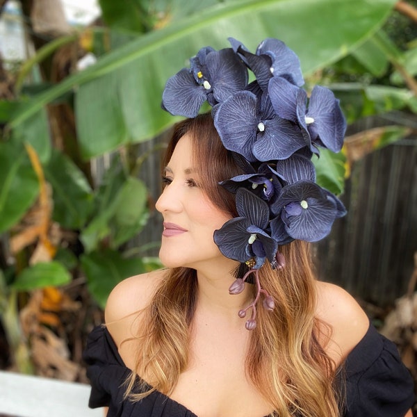 Orchid Fascinator, 3D printed orchid, white orchid headband, black orchid headpiece, orchid fascinator, race wear, royal ascot